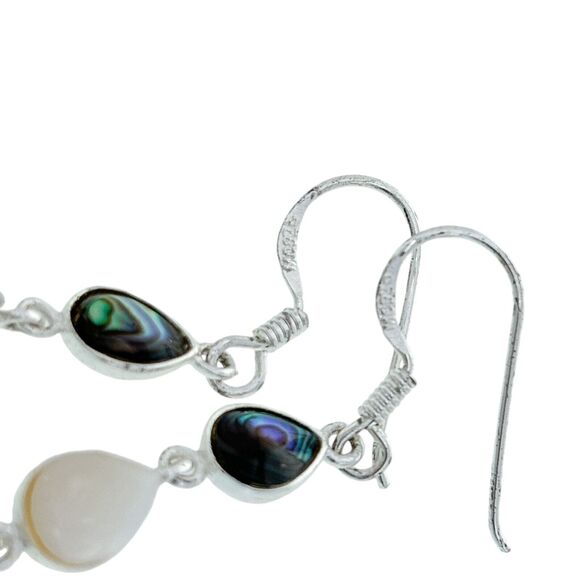 New With Tags Sterling Silver 925 Paua Shell Mother of Pearl Magnesite Dangle Ea - Picture 3 of 7